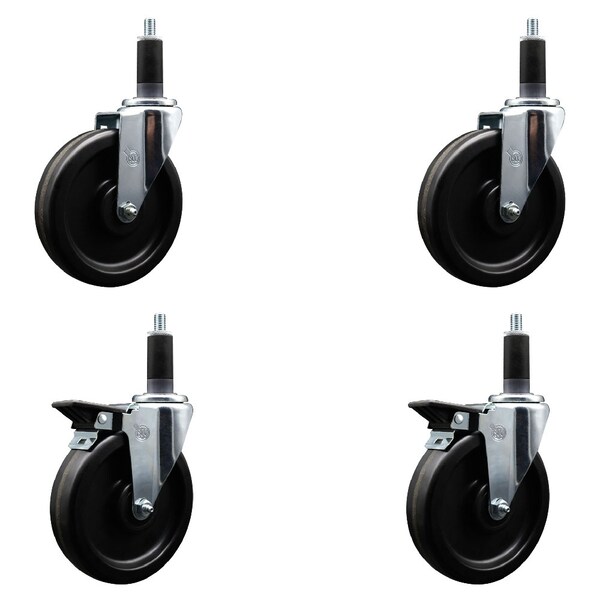 6'' Phenolic Wheel Swivel 1-1/8'' Expand Stem Caster Set 2 Brakes, 4PK
